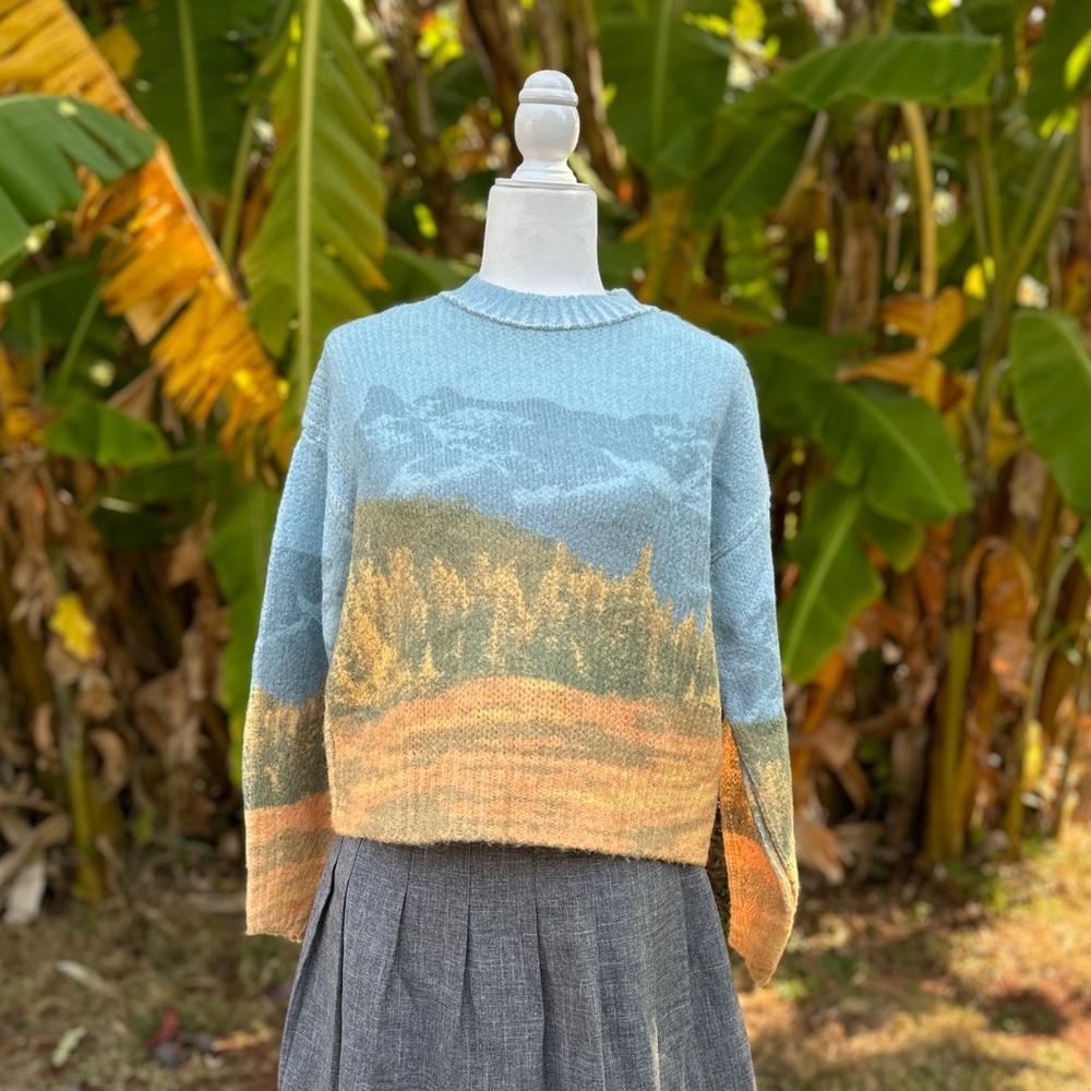 Zara | Sweaters | Zara Landscape Jacquard Knit Sweater Size Small